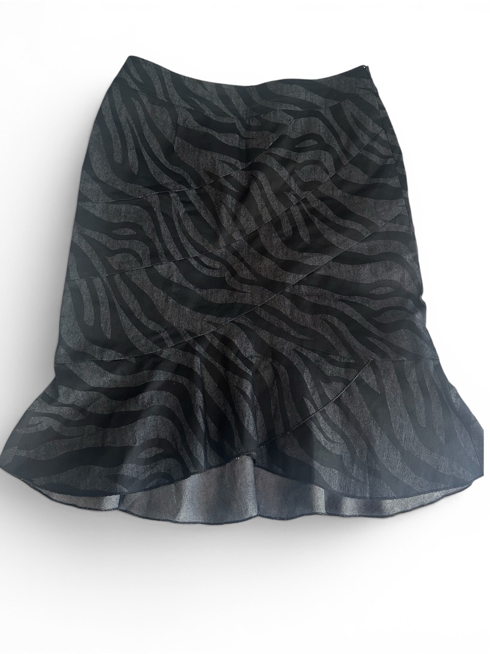 Sandro Black Zebra-Stripe Ruffle-Hem Skirt US8